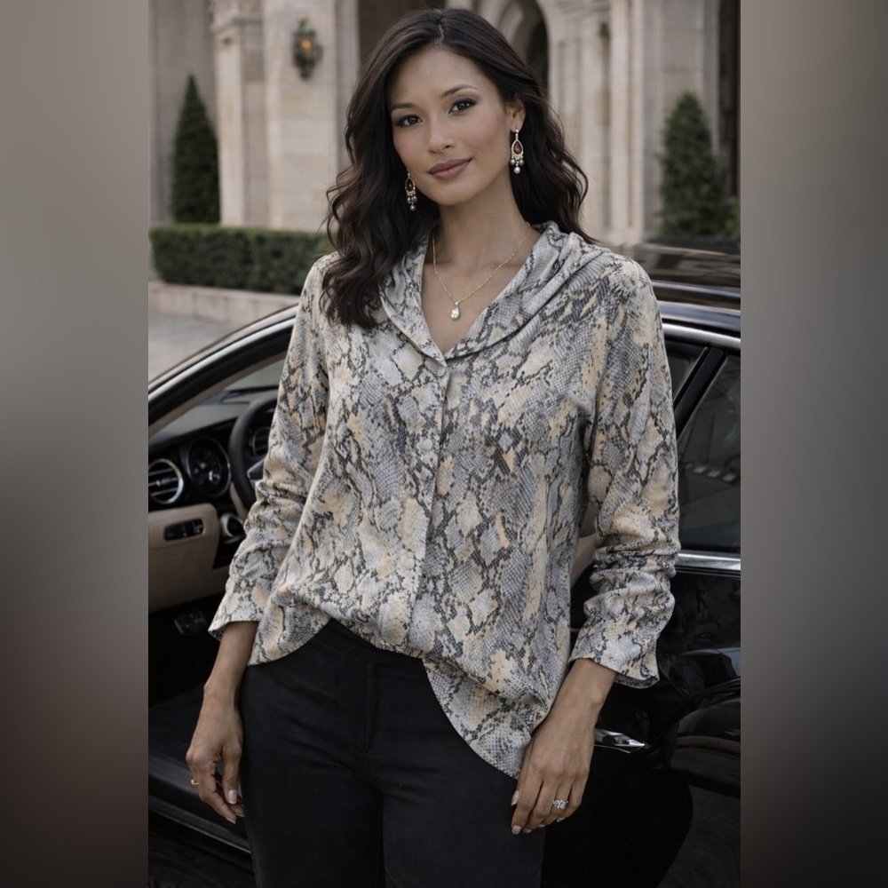Lafayette 148 New York Gray and Yellow Patterned Blouse